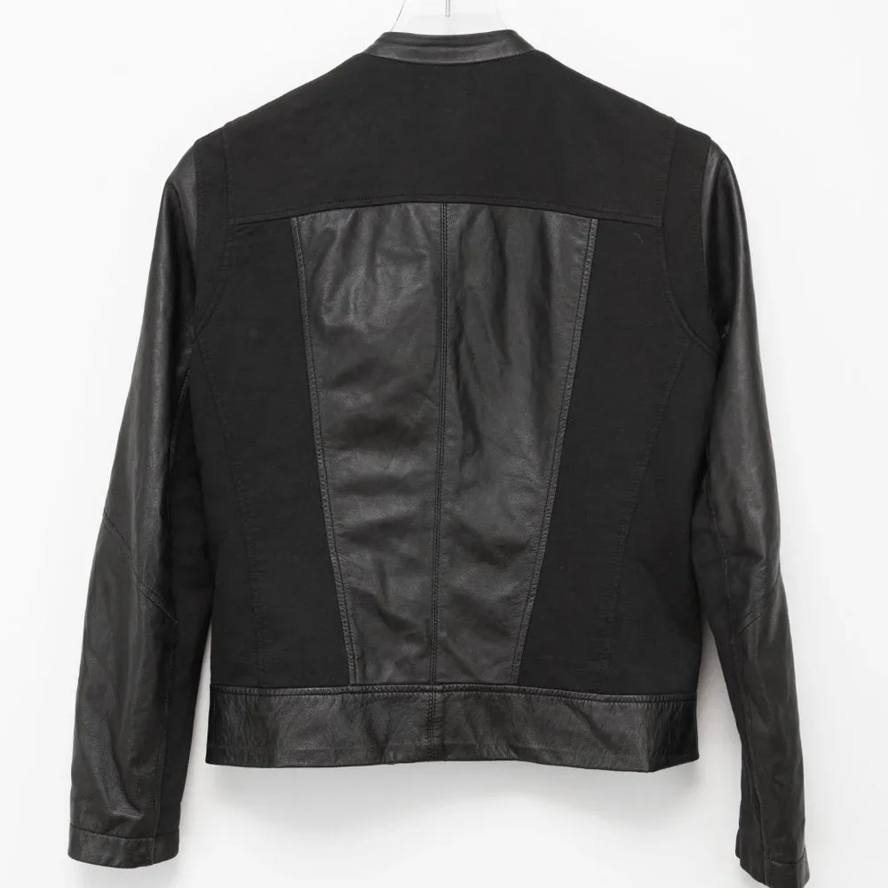 Helmut Lang Lamb Leather Jacket Sweatshirt Combo Coat Mix Media Black Size Small